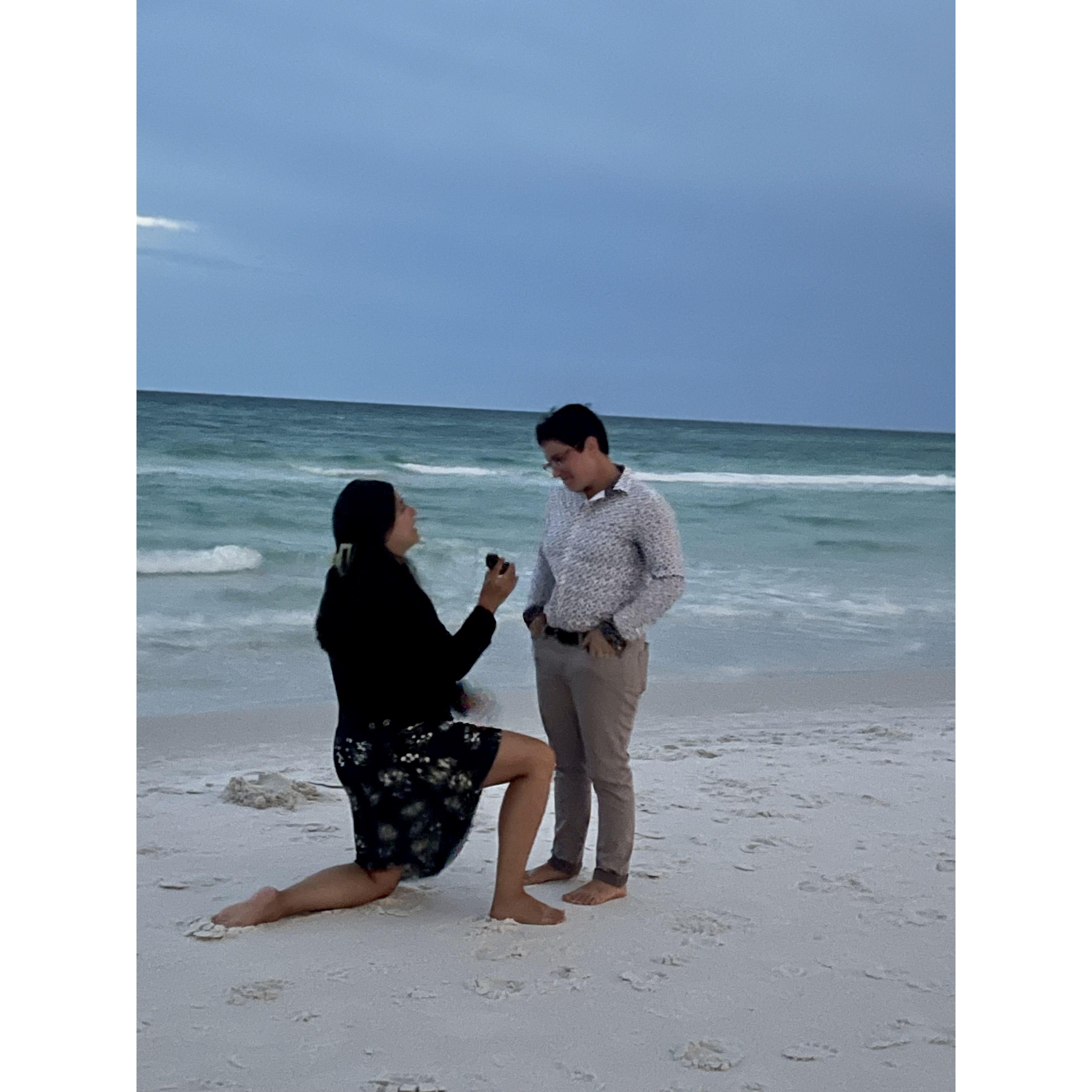 Micaela proposing to me in front of my entire family on a family trip to San Destin, FL.