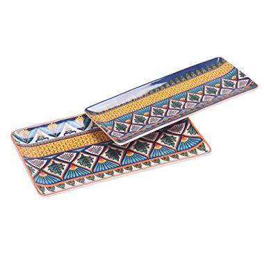 Bico Havana Ceramic 14 inch Rectangular Serving Platter, Set of 2, for Serving Salad, Pasta, Cheese, Ham, Appetizer, Microwave & Dishwasher Safe, House Warming Birthday Anniversary Gift