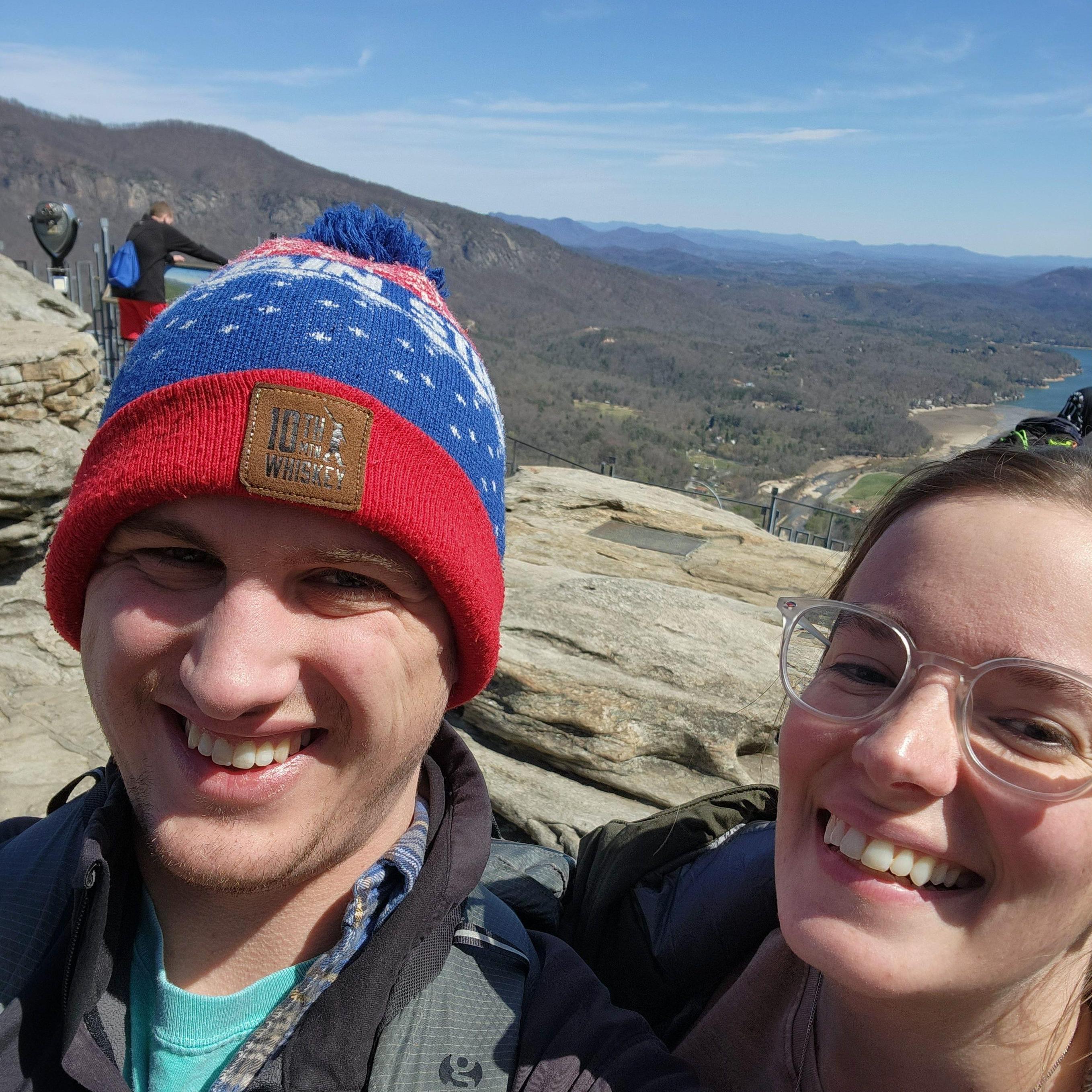 Photo of us at Chimney Rock (elevation 2,280 feet) in March 2023.