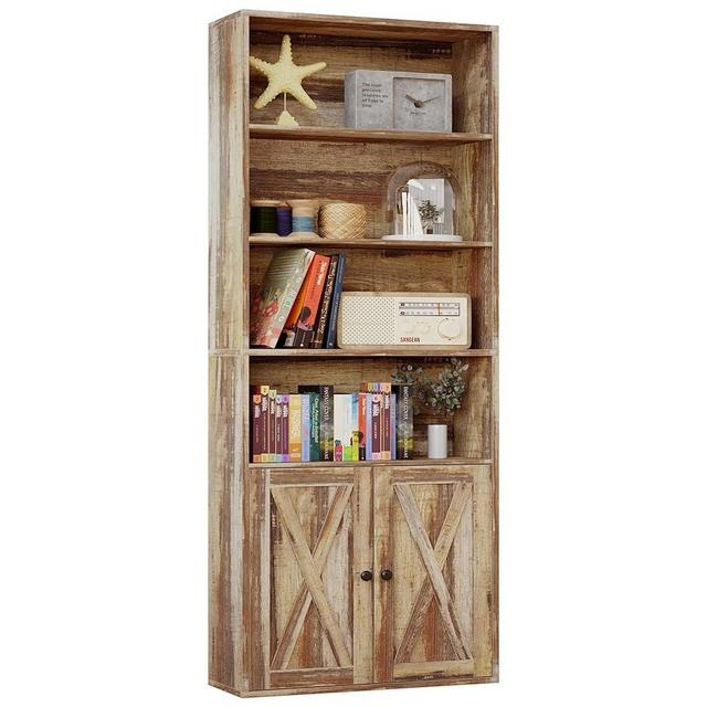 IRONCK Industrial Bookshelves and Bookcases with Doors Floor Standing 6 Shelf Display Storage Shelves 70 in Tall Bookcase Home Decor Furniture for Home Office, Living Room