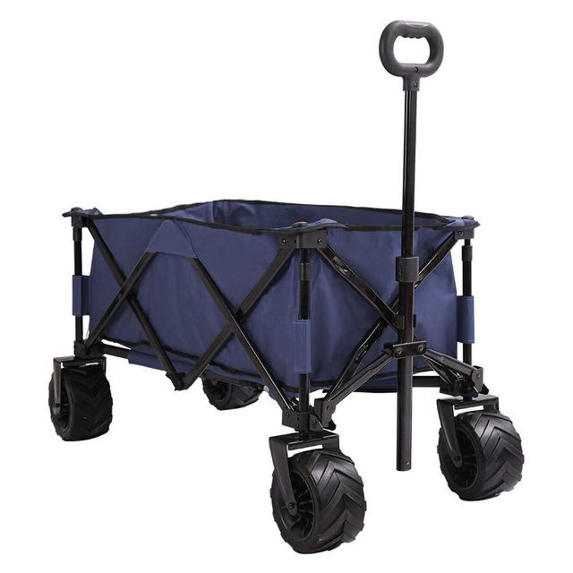 Patio Watcher Collapsible Folding Utility Wagon Cart Outdoor Garden Wagon Beach Cart Camping Shopping Sports Portable Wagon with All Terrain Wheels Large Capacity Heavy Duty, Blue