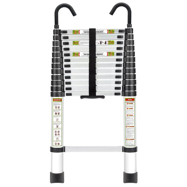 Telescopic Ladder, 16.5FT Aluminum Telescoping Ladder with Stable Hook and Non-Slip Feet, RIKADE Portable Extension Ladder for Household and Outdoor Working, 330lb Capacity