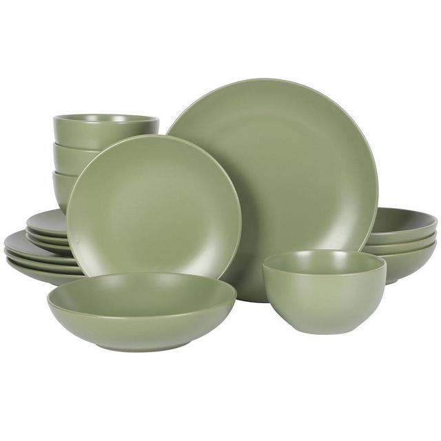 Gibson Home Queenslane 16 Piece Double Bowl Plates and Bowls Dinnerware Sets - Matte Green