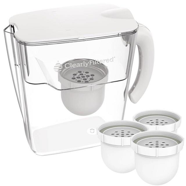 Clearly Filtered No.1 Filtered Water Pitcher/Updated Model/Targets 365+ Contaminants e.g. Fluoride Chlorine PFAS Microplastics Lead Arsenic BPA/BPS Free (Pitcher + 3 Filter Packs)