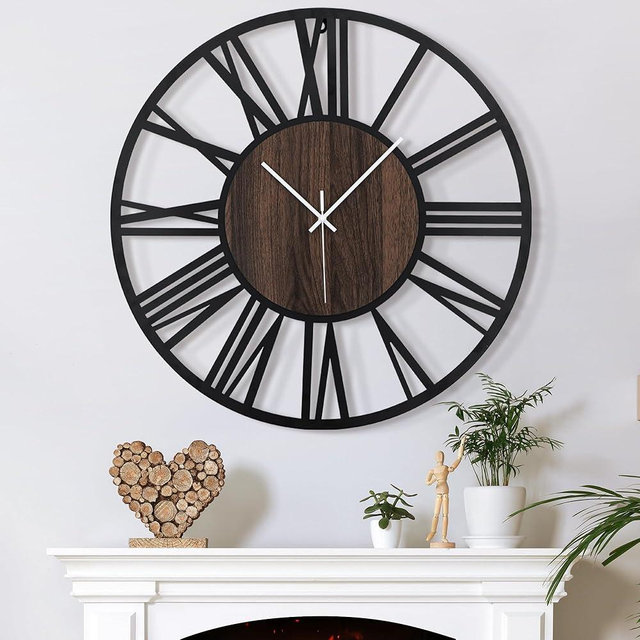 Mee 2ou Large Wall Clock for Living Room Decor, 14 Inch Non Ticking Silent, Battery Operated Modern Vintage Oversized Wall Clock for Bedroom Kitchen