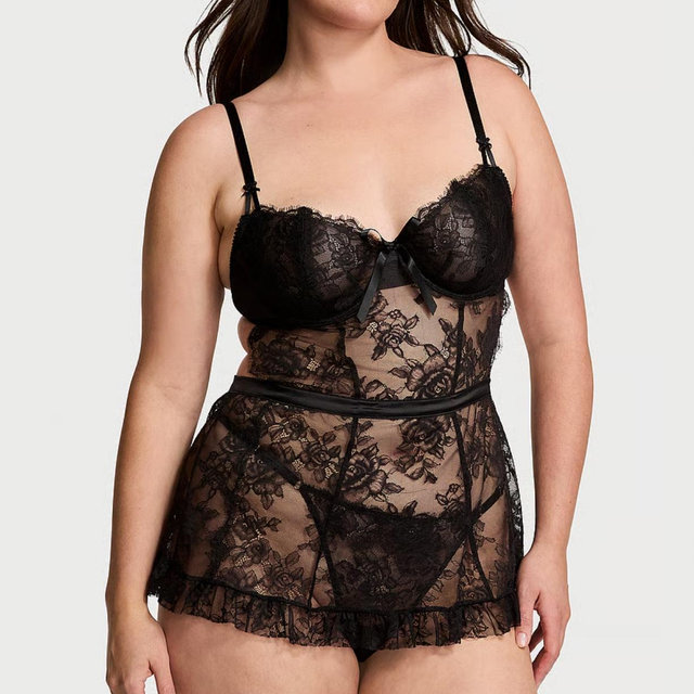Wicked Unlined Rose Lace Apron Set