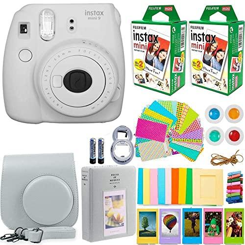FujiFilm Instax Mini 9 Instant Camera + Fujifilm Instax Mini Film (40 Sheets) Bundle with Deals Number One Accessories Including Carrying Case, Color Filters, Photo Album + More (Smokey White)