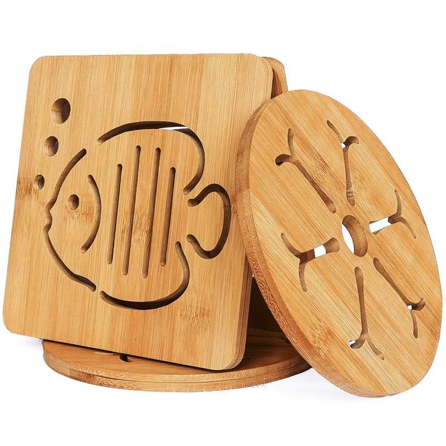 Conisy Bamboo Trivets Kitchen Heat Resistant Mat for Table - 4Pcs Hot Dishes Pad