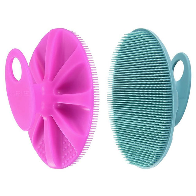 INNERNEED Food-grade Soft Silicone Body Cleansing Brush Shower Scrubber, Gentle Exfoliating and Massage for all Kinds of Skin (Purple+Dark Green))