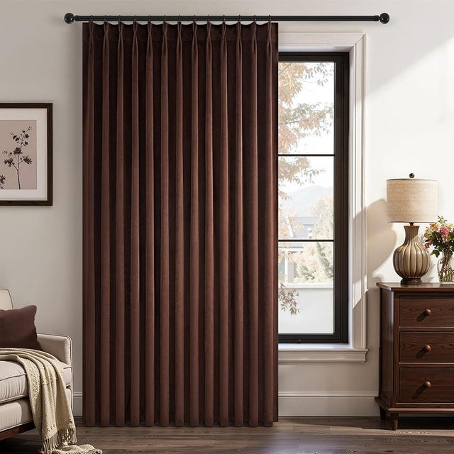 Brown Velvet Curtains 84 Inch Length for Living Room Bedroom Soft Velvet Modern Boho Blackout Pinch Pleated Drapes with Hooks and Back Tab Thermal Insulated Window Treatmnets 1 Panel Home Decor,W72