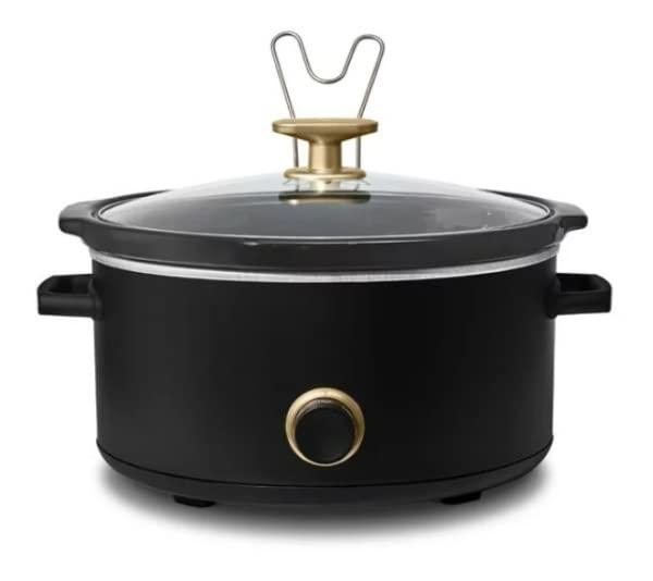 8QT Slow Cooker | Made with long-lasting steel | Cool-touch handles for convenient carrying - Black Sesame