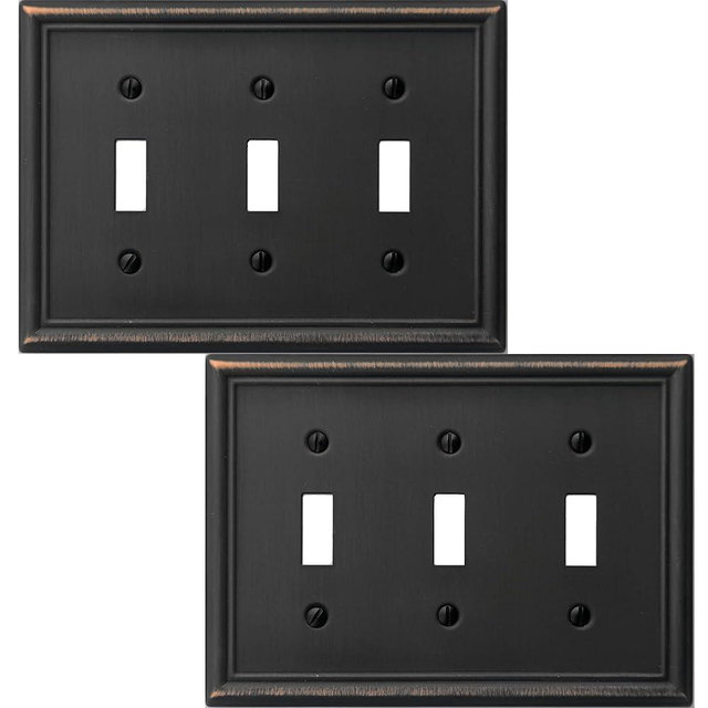 OKAWYC Triple Toggle Light Switch Cover Luca Metal Wall Plate, 2-Pack Aged Bronze 3 Gang, Light Switch Cover Decorative Wallplate, Durable