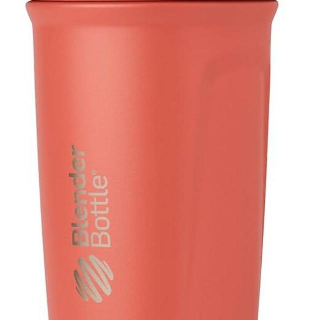 BlenderBottle Strada Shaker Cup Insulated Stainless Steel Water Bottle with Wire Whisk, 24-Ounce, Full Color Coral