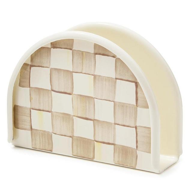 MACKENZIE-CHILDS Enamel Napkin Holder, Kitchen Napkin Holder for Table and Countertop, Brown-and-White Mocha Check