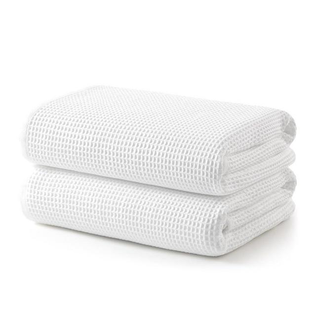 ecolook Waffle Bath Towel Set of 2, 100% Cotton Lightweight & Quick-Dry Bath Towels, Ultra-Absorbent and Breathable, Lint-Free Hotel & Spa Towels for the Bathroom, Gym, and Travel - White