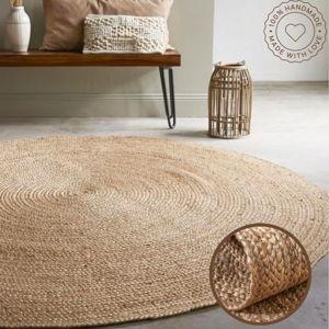 FRELISH DECOR Handwoven Jute Area Rug - 6 feet Round - Natural Yarn - Rustic Vintage Beige Braided Reversible Rug - Eco Friendly Rugs for Bedroom - Kitchen - Living Room - Farmhouse (6' Round)