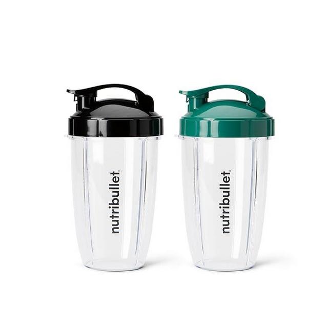 nutribullet® 24 oz To-Go Cups and colored flip-top lids (Black/Green)