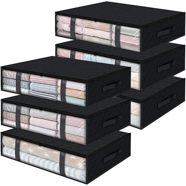 StorageRight Storage Bins Clothes Storage, Foldable Blanket Storage Bags, Under Bed Storage Containers for Organizing, Clothing, Bedroom, Comforter, Closet, Dorm, Quilts, Organizer, 6-Pack Black