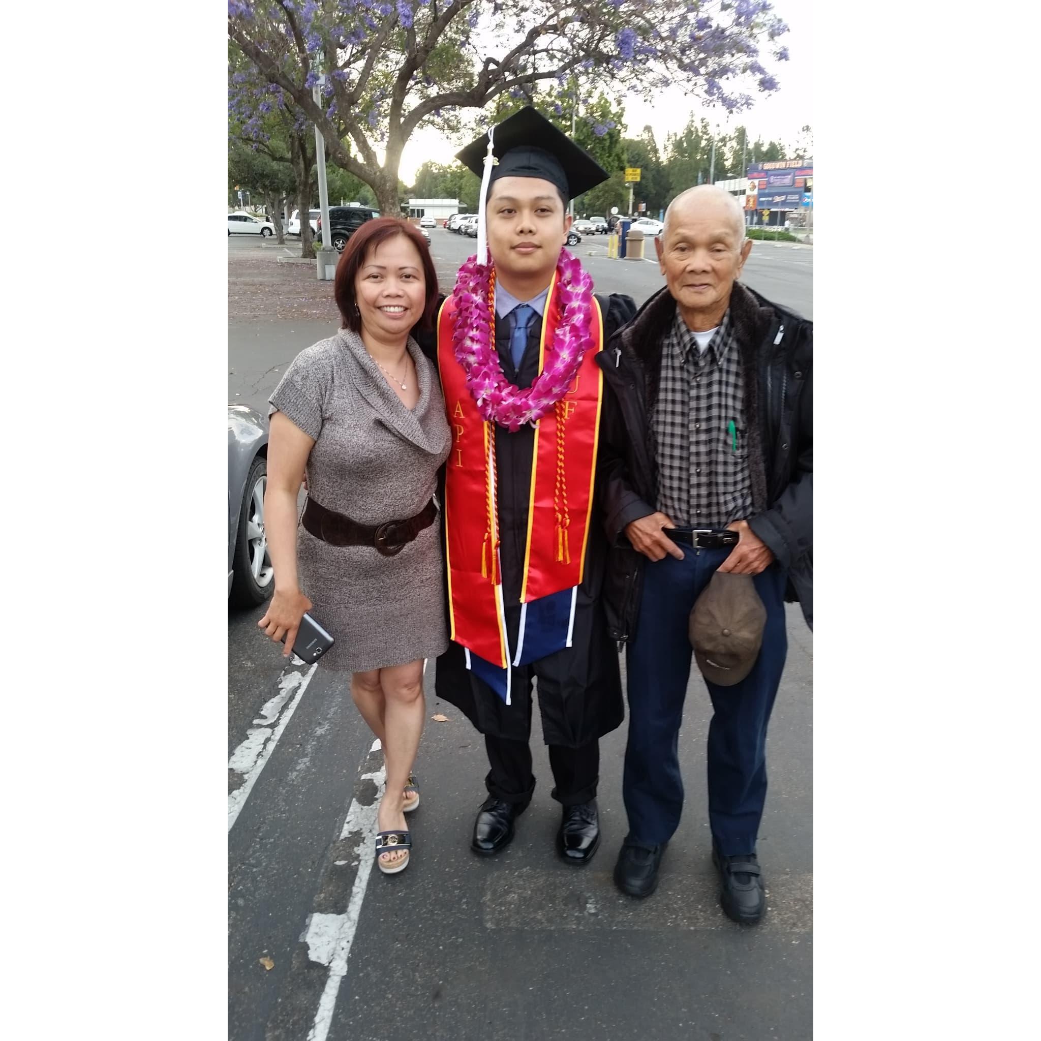 Leah, Jan, and Lolo Emoy at Jan's graduation at Cal State Fullerton. They were so proud to see him walking across the stage!