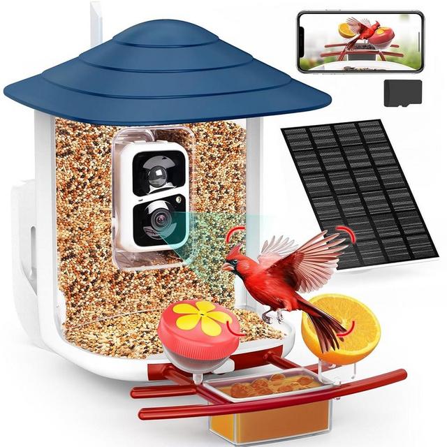 birdsnap® TUC- Smart Bird Feeder with Camera+Solar Panel 32GB Card 4-in-1 Perch, 160°View 1080P Auto Detect & Notify, AI Identify 10000+ Bird Watching Camera Wireless Outdoor for Bird Lover