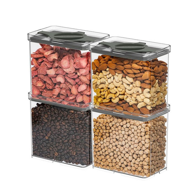 Prestoor 4-Pack Airtight Pantry Containers, 1.9 QT / 1.8 L Clear Food Storage Jars with Leakproof Twist-Lock Lids, Detachable Lid for Easy Cleaning, Cereal, Pasta, Rice, Oats, Snack Storage -Black
