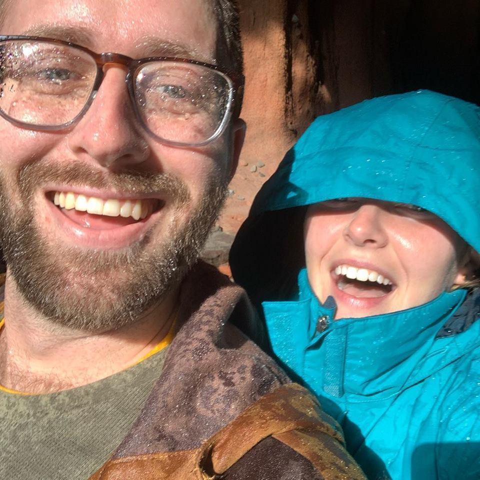 Our post-Splash Mountain picture. I guess this answers the question "But how wet do you get on that ride" - very wet my friends, very.