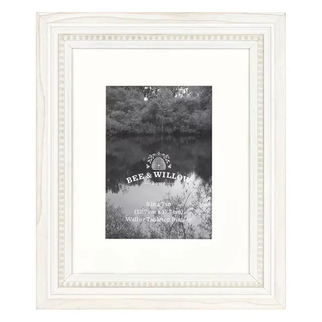 Bee & Willow™ 5-Inch x 7-Inch Beaded Wood Matted Picture Frame in White