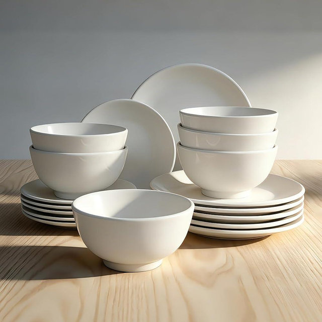 Lumina Porcelain 18-Piece Dinnerware Set, Service for 6 - Heavy-Duty Thickened White Plates and Bowls - Chip-Resistant - Microwave, Dishwasher & Oven Safe