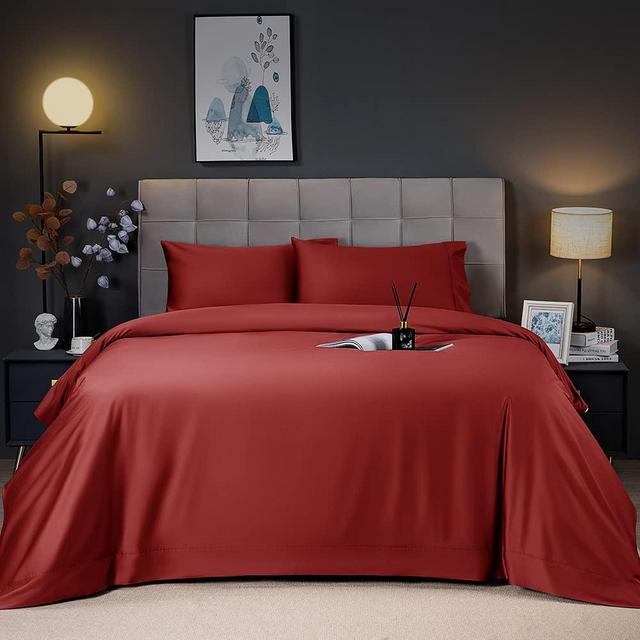 Shilucheng Cooling Breathable Bamboo Bed Sheets Set - Queen Size,1800 Thread Count Super Silky Soft with 16 Inch Deep Pocket, Machine Washable, 4 Piece (Queen,Burgundy)