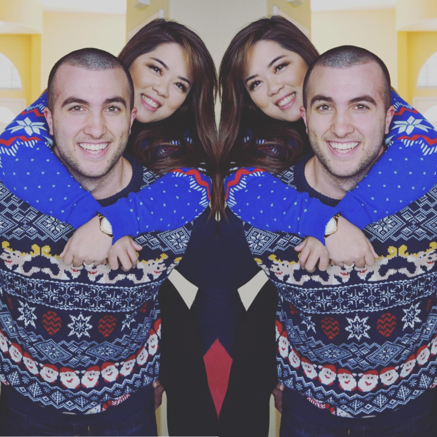 Our ugly Christmas sweaters.
