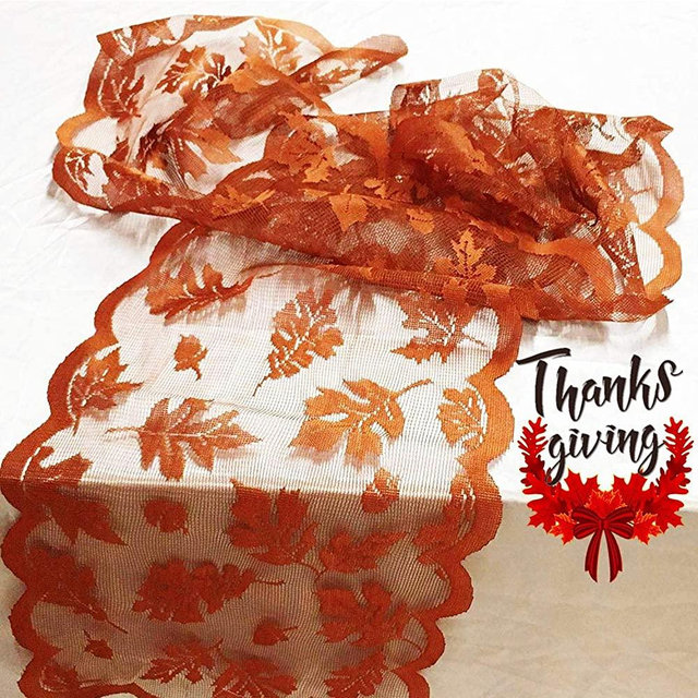 Fall Table Runner Thanksgiving Decorations 13 x 72 Inch Maple Leaves Table Runner Harvest Lace Pumpkin Runner Brow Long Fall Table Line for Thanksgiving Dinner (Brown)