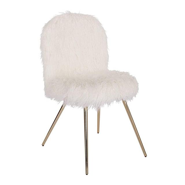 OSP Home Furnishings Julia Accent Chair, White Faux Fur and Gold Legs