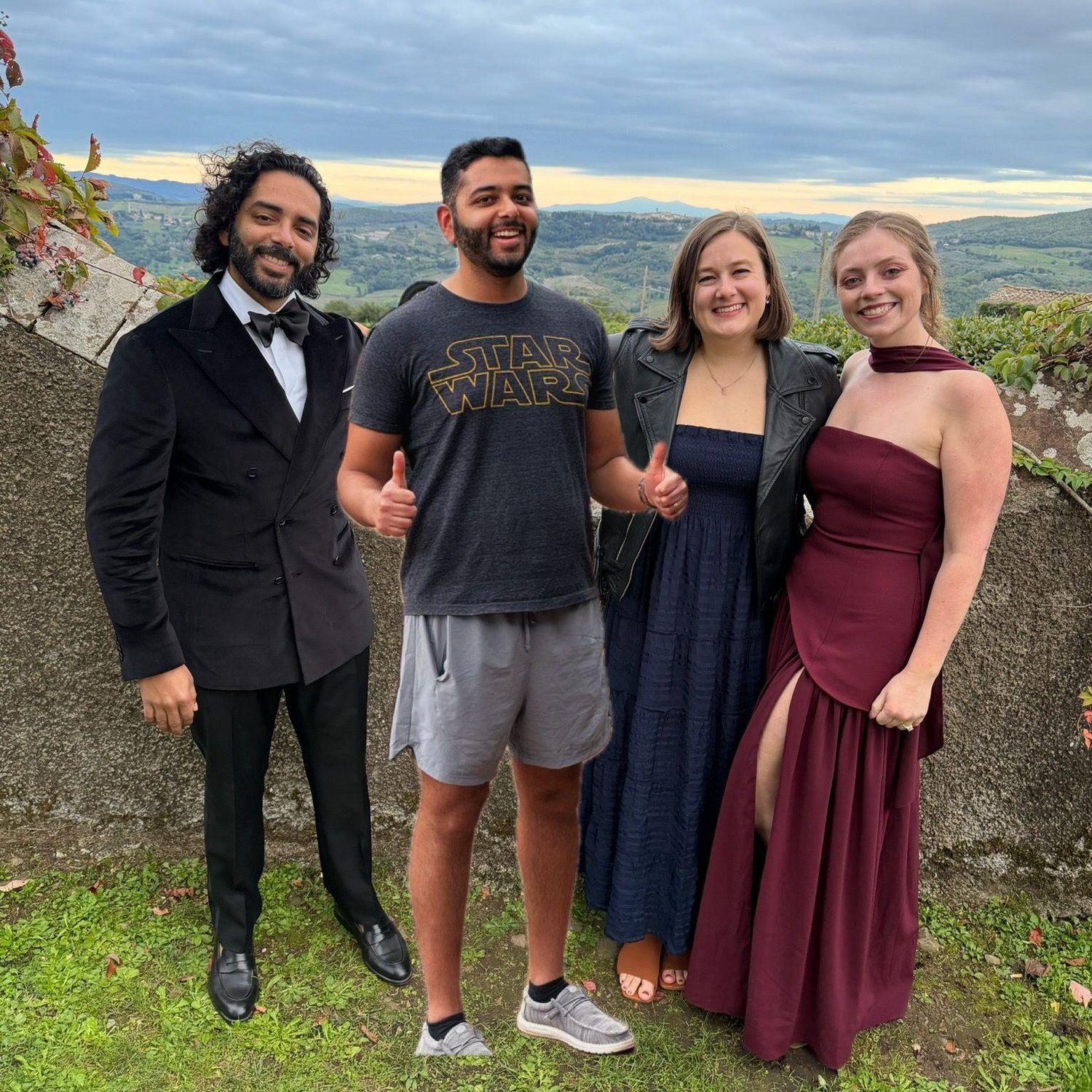 Karan made it last minute to Chris and Emily's Italian wedding
