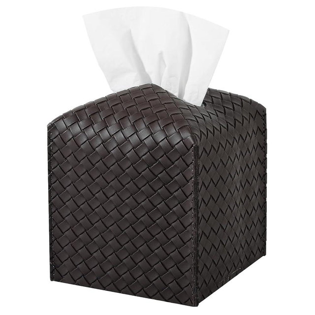 Tissue Box Cover PU Leather Tissue Holder Square Facial Tissue Case Facial Paper Organizer Dispenser for Bathroom, Vanity Countertop, Car, Chocolate Brown
