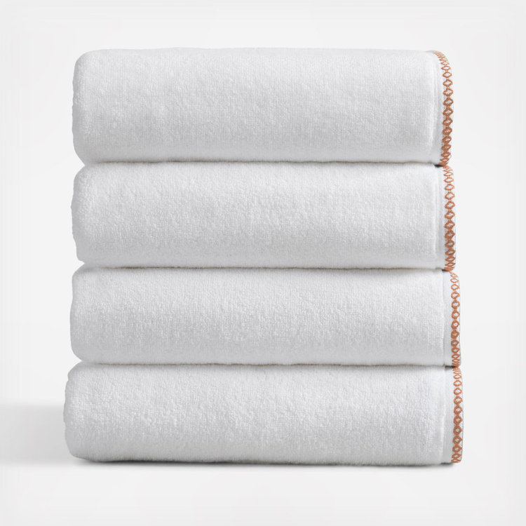 Great Bay Home, Valery Border-Stitched Bath Towel, Set of 4 | Zola