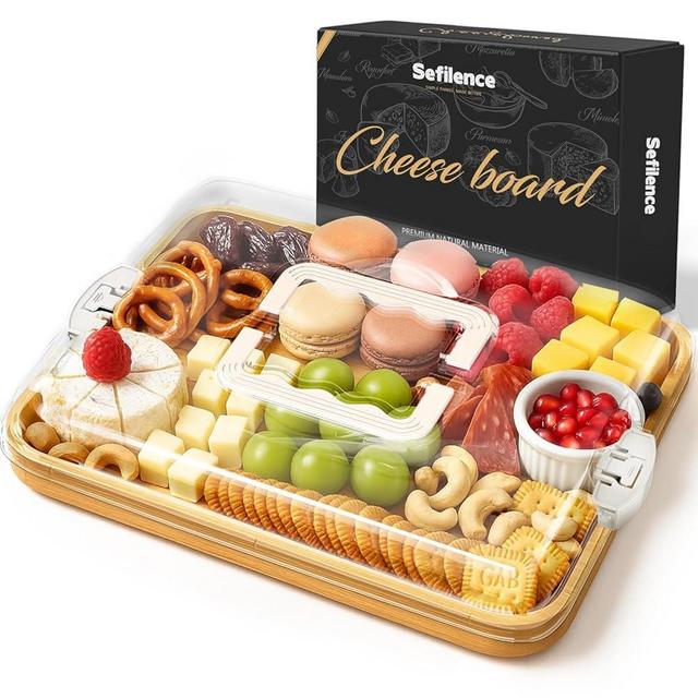 Charcuterie Board Cheese Board with Lid and Handle, Portable Bamboo Snackle Box, Build-a-Board Cutting Board with Compartments for Charcuterie Snacks Parties,Travel,Picnics, Ideal Gift (White)
