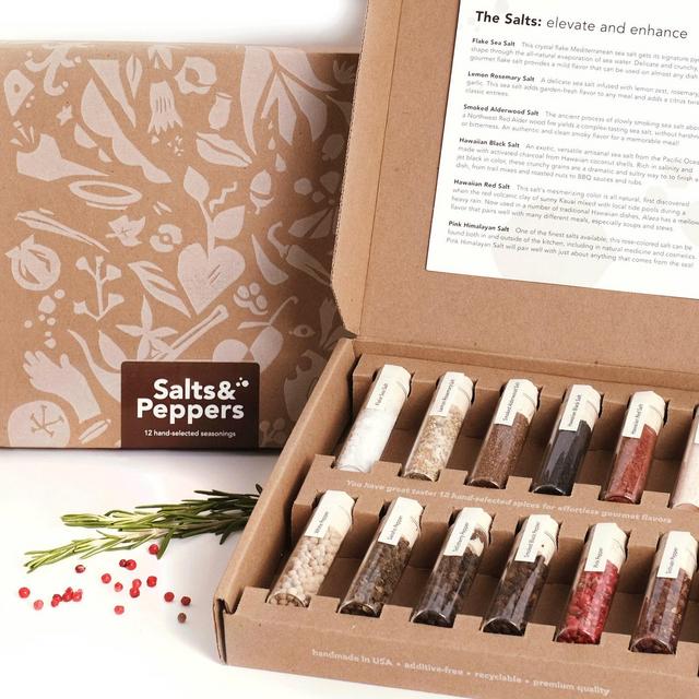 Salt & Pepper Gift Box l Spice and Seasoning Set for Cooking l 6 Salt, 6 Peppers l Grill Gift Set for Men, Women l Father's Day Gift
