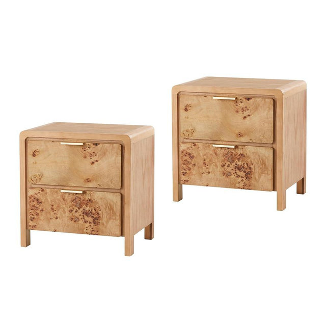 COZAYH Farmhouse Nightstand Set of 2 with Drawer, Distressed Wood Retro Accent Bedside Table, Fully Assembled Side Table for Bedroom, Rustic, Natural, Burl