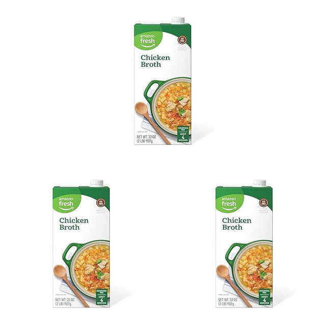 Amazon Fresh, Chicken Broth, Carton, 32 Oz (Pack of 3)