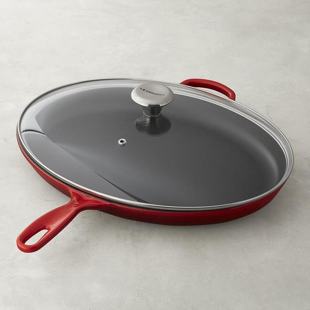 Le Creuset Enameled Cast Iron Fish Skillet with Glass Lid, Red