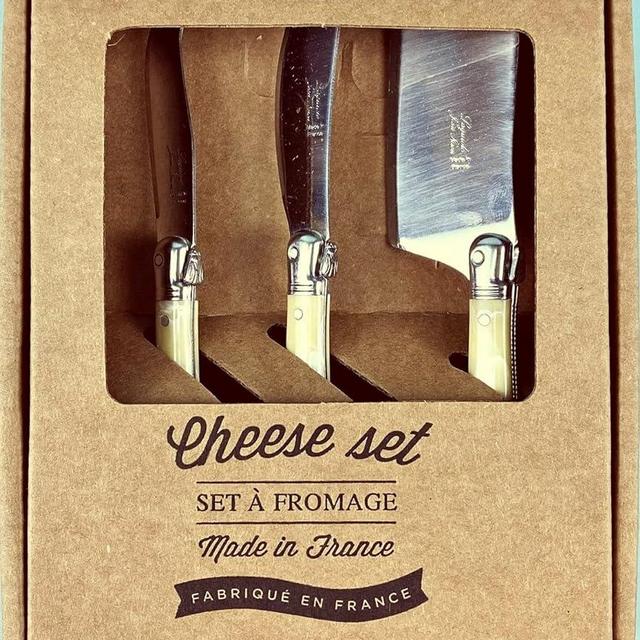 Mini Cheese Knife Set - Pale Horn, Set of 3 Utensils, Boxed