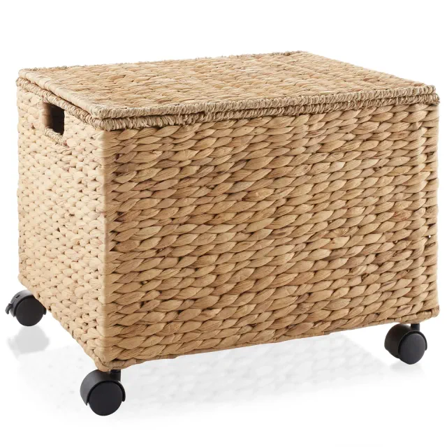 Casafield Rolling Filing Cabinet, Natural - Water Hyacinth Hanging File Folder Organizer on Wheels, Home Office Storage