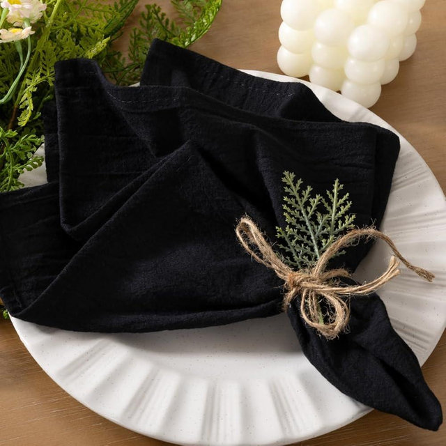 Socomi Cloth Napkins Black Fall Thanksgiving Washable Reusable Bulk Linen Cotton Napkins Set of 6 17"x17" for Wedding Party Bridal Baby Shower Birthday Dining Table Decorations
