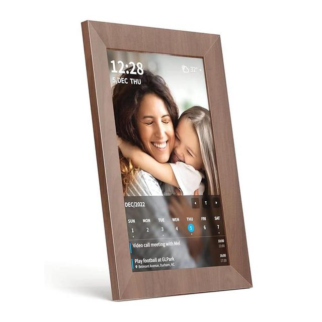 SyncGo 10.1 Inch Smart Wi-Fi Digital Calendar (Wood Grain) - Displays Your Photos, Wi-Fi Sync with Google Calendar, Wide Angle HD View
