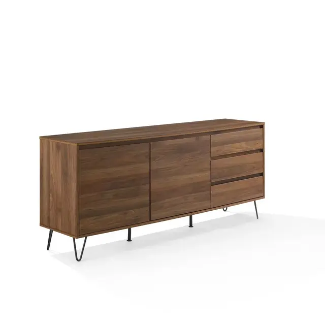 Teagan Record Storage Sideboard Brown Oak - Crosley: Low Credenza, Buffet Console, Kitchen Cabinet