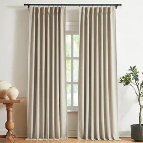 Vision Home Sand Pinch Pleated Full Blackout Curtains Linen Blended Room Darkening Window Curtains 90 inch for Living Room Bedroom Thermal Insulated Pinch Pleat Drapes with Hooks 2 Panel 40" Wx90 L
