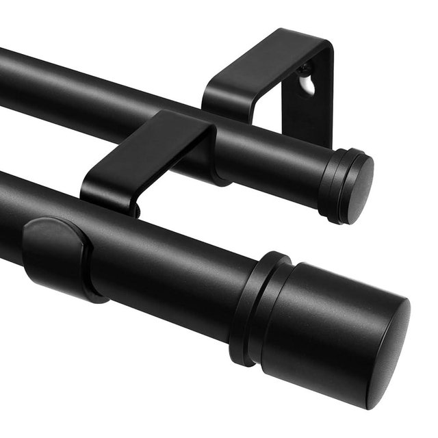 HOTOZON Double Curtain Rod 36 to 72 Inch, HOTOZON 1 Inch Heavy Duty Curtain Rods for Windows, Telescoping Double Drapery Rod with Simple Cap Finials, Black
