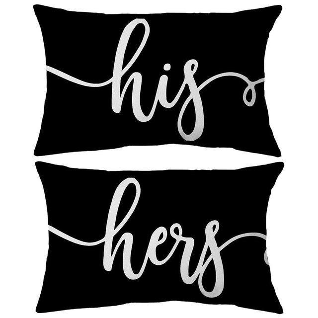Voatok His and Hers Throw Pillow Case Set of 2, 12 x 20 inch Home Decor Black Cushion Cover, Wedding Gift, Funny Couple Gift, Couples' Gift Ideas, Wedding for A Couple