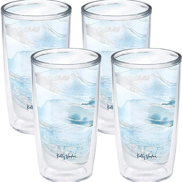Tervis Made in USA Double Walled Kelly Ventura Insulated Tumbler Cup Keeps Drinks Cold & Hot, 16oz 4pk, Currents