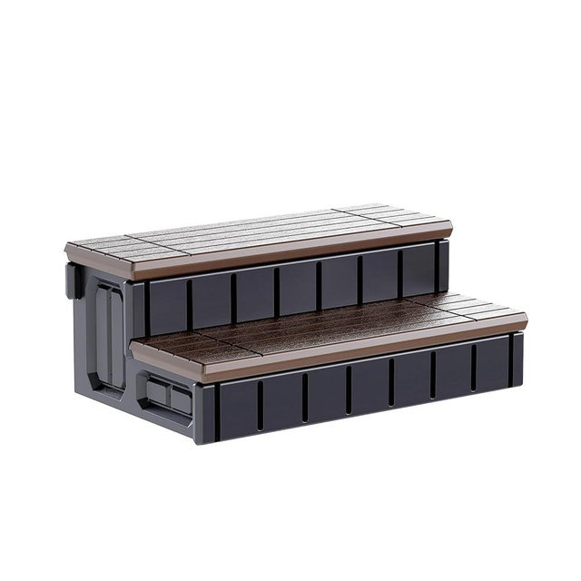 KUAFU Universal Spa Hot Tub Step with Storage Outdoor Indoor Compartment Spa 2-Step Stool Pool Ladder Plastic Handi Step Slip Resistant Striped Brown+Black